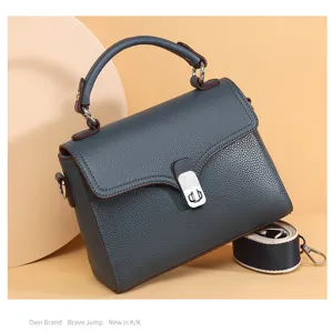 Genuine leather shoulder bag for women, classic top handle cross-body bag with metal turn-lock.