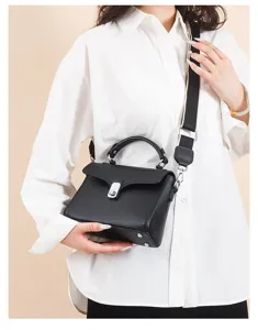 Genuine leather top handle crossbody bag for women, casual daily shoulder bag detail view.