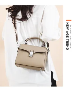 Detailed shot of womens genuine leather top handle crossbody bag casual chic shoulder bag