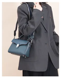 Women leather crossbody bag casual versatile top handle shoulder bag premium cowhide style.