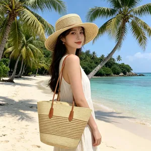 Vrouwen zomer strohoed en geweven tote tas set strand vakantie buiten casual zonnedak