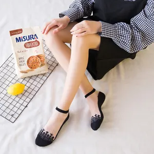 Women Crystal Silk Socks Lace Trim No Show Low Cut Socks Thin Breathable Solid Color Cotton Bottom Boat Socks Lolita Hosiery