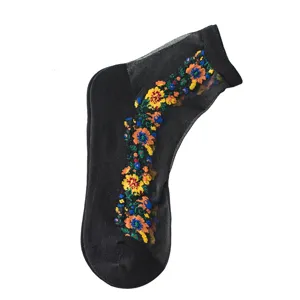 Sommer neue transparente Glasside kurze Socken Vintage bunte Blumen Kristall Socken.