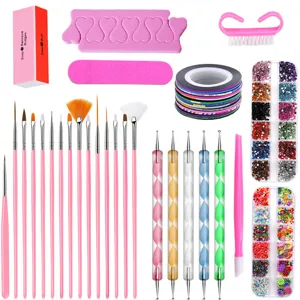 Ensemble de pinceaux pour nail art professionnels avec outils de manucure et strass