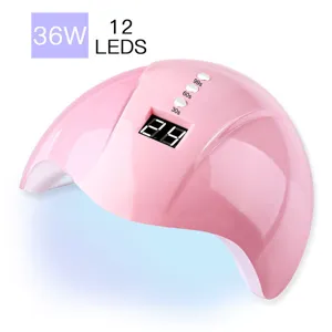 Gros plan sur la lampe à ongles UV LED rose 36W avec 12 perles et affichage numérique.