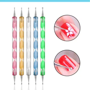 Lot de 5 pinceaux brosse a ongles double embout, outils de manucure professionnels colores.