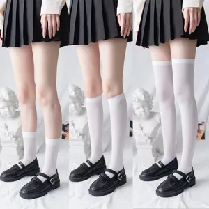 Femmes Blanc JK Uniforme Chaussettes Doux Minces Au-dessus du Genou Bas Mode Chic