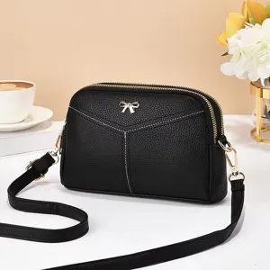 Sac Bandoulière Mode Femme Cuir PU Vintage Petit Sac Épaule Carré Casual Multi-Poche Rabat Sac À Main Avec Nœud