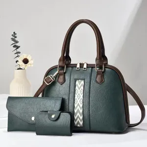 Set borsa a mano verde scuro da donna con portafoglio, borsa tote vintage in pelle PU con cinturino.