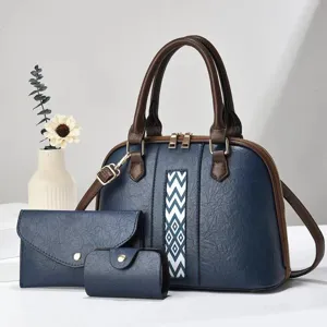 Set di borse a mano colorblock blu con portafoglio, borsa tote retro chic da donna.