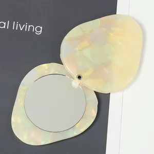 Portable mini folding makeup mirror with acetate shell swivel round pocket cosmetic mirror tool
