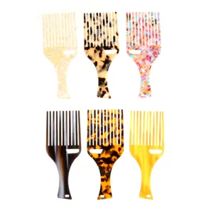 Ensemble de peignes en acétate, grand peigne afro à dents larges avec motif marbré pour femmes.