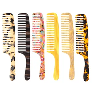 Acetate wide-tooth hair comb set, stylish tortoise shell anti-static combs for daily hair styling.