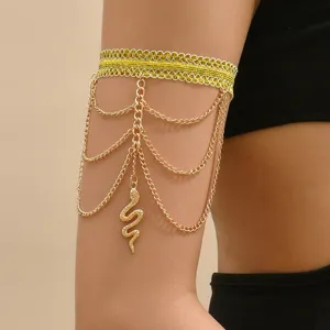 Tendenza Catena da Braccio con Pendente a Serpente Multistrato Oro per Donna Catena del Corpo in Pizzo Elastico Gioielli