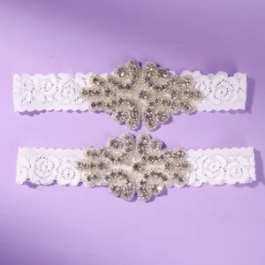 Elegant White Lace Bridal Garter Set Rhinestone Leg Ring Wedding Party Accessories