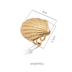 Bague ouverte coquillage en acier inoxydable doré style vacances mode accessoire 3x3.1cm