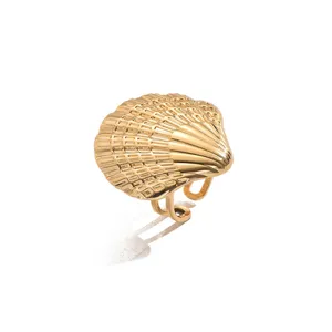 Bague coquillage en acier inoxydable pour femme, style vacances d'océan bague ouverte.