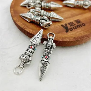 Vintage alloy dorje phurba pendant antique silver buddhist DIY jewelry necklace charm