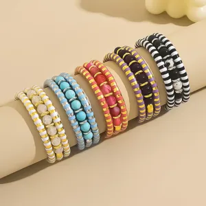 Bracelet Multicouche en Perles Bloc de Couleur Bracelet Enveloppant en Pierre Naturelle et Verre Bijou Cadeau Femme