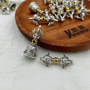 Tibetan Buddhist Vajra Pestle Bell Alloy Antique Silver DIY Jewelry Pendant Charms