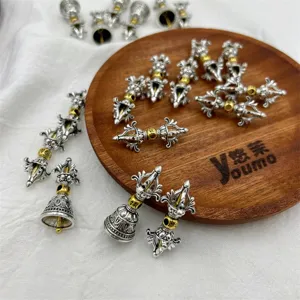 Silver gold alloy vajra bell charms diy Buddhist pendant beads jewelry making accessories