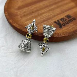 Antique silver plated alloy vajra bell and pestle DIY charm pendant jewelry accessory.