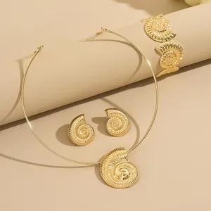 Set Collana Orecchini Bracciale Polsino Spirale Ammonite Placcato Oro Stile Retro