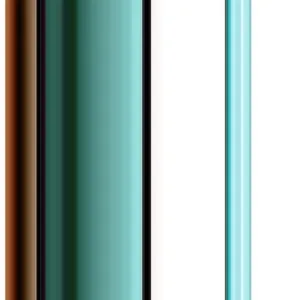 Glass vase detail shot showing transparent colored gradient texture and smooth reflection surface.