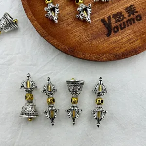 Alloy metal two-tone Tibetan mantra vajra pestle bell diy bracelet pendant accessory charm
