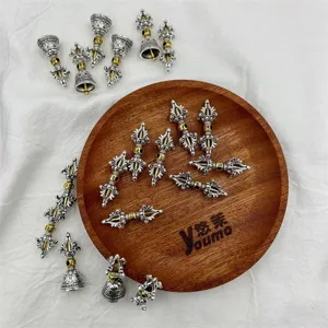 Tibetan style metal vajra pestle and bell DIY beads antique silver alloy bracelet jewelry charms