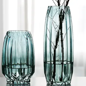 Modern Minimalist Vertical Stripe Glass Vase Transparent Flower Vase For Living Room Hydroponic Decor