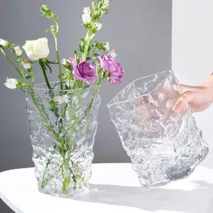 Nordic Glacier Texture Glass Vase Transparent Hydroponic Flower Arrangement Vase Living Room Table Decorative Glass Vase