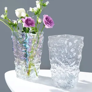 Nordic glacier glass vase for flowers, creative transparent hydroponic vase for home decor.