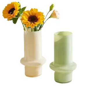 Ins retro glass vase, milky jade and light green desktop flower arrangement home decor.