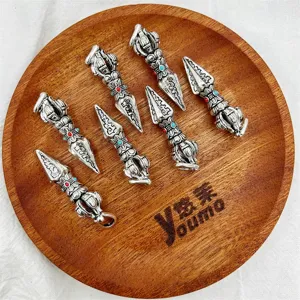 Antique silver alloy dorje phurba pendants, vintage religious jewelry making DIY charms set.
