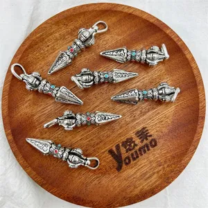 Vintage alloy silver vajra pestle pendant charm for DIY handmade necklace jewelry making.