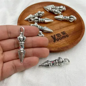 Vintage antique silver alloy Vajra pestle pendant DIY buddhist jewelry necklace charm