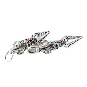 Antique silver alloy Vajra pestle pendant retro Buddhist DIY necklace charm jewelry accessories