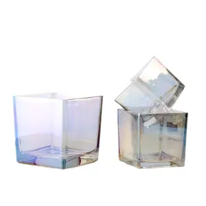 Vaso in vetro iridescente quadrato moderno vaso di fiori trasparente decorazione