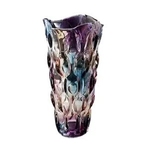 Iridescent crystal glass flower vase, luxury decorative floral container for home decor living room.