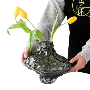 Nordic valley glass vase smoky grey transparent flower arrangement luxury creative art decor
