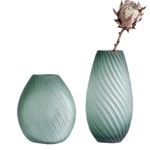 Juego de jarrones de vidrio espiral verde de lujo moderno para decoración floral de mesa.