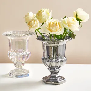 Lujoso florero de vidrio alto de estilo romano para decoración del hogar, centro de mesa