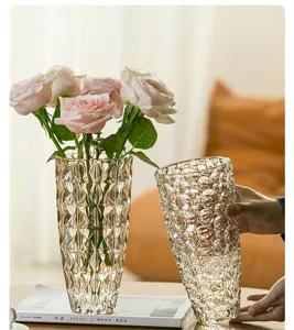 Clear crystal glass flower vase for living room table floral arrangement decor piece
