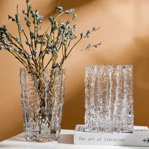 Handmade Transparent Glass Glacial Texture Vase Modern Luxury Minimalist Floral Vases Home Decor Tabletop Centerpiece