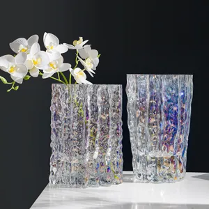 Transparent glass glacier vase handmade luxury modern floral container for exquisite home decor