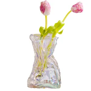 Vaso in vetro iridescente creativo colore aurora stropicciato decorazione casa