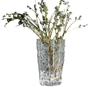 Transparent glass glacier vase for modern luxury home decor and flower arrangement display.