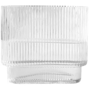 Modern Minimalist Transparent Glass Flower Vase Vertical Stripe Decorative Tabletop Floral Container For Living Room Home Decor