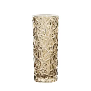 Transparent Crystal Glass Flower Vase Geometric Faceted Decorative Tabletop Vase For Living Room Home Decor